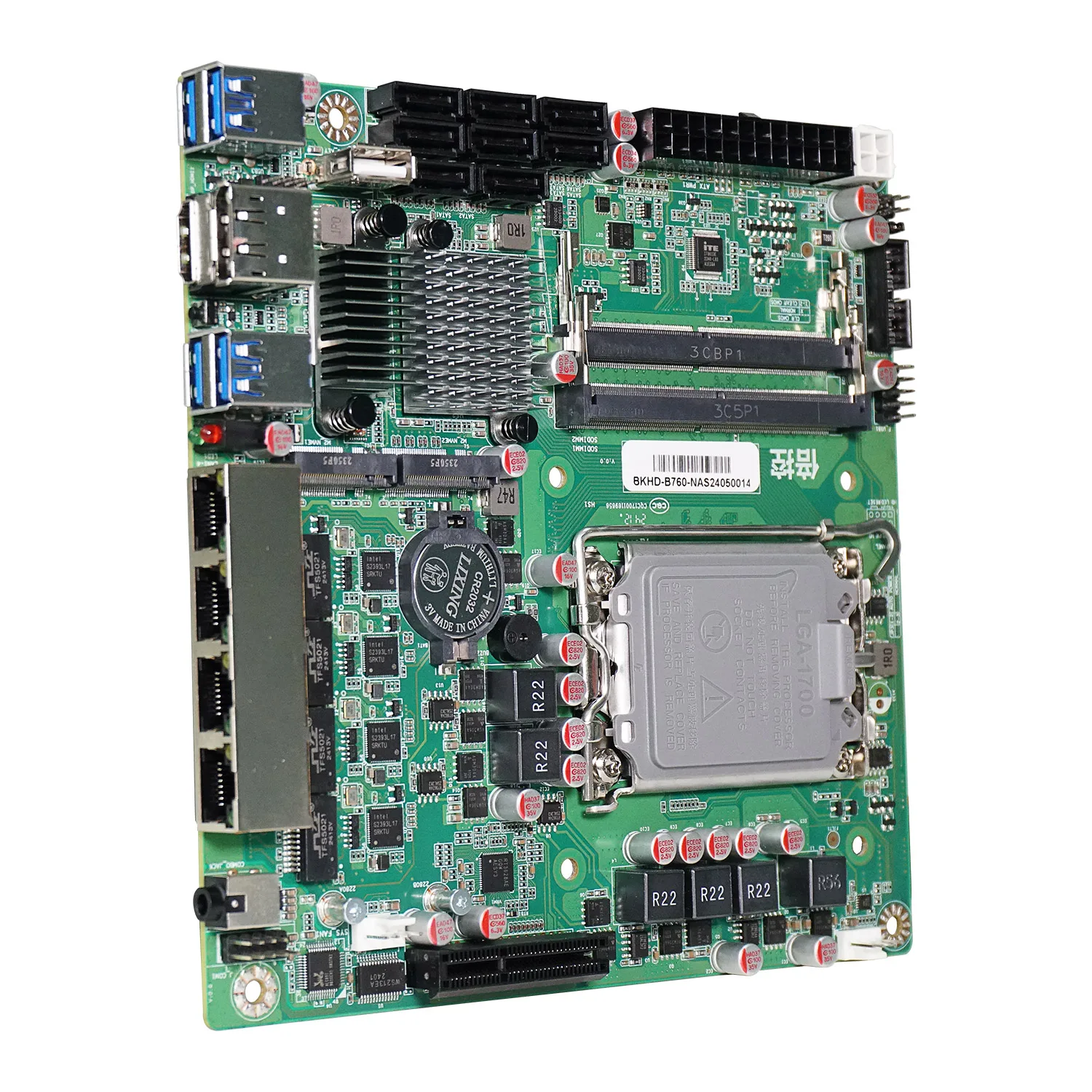 BKHD-B760-NAS-MB Mini-ITX Motherboard for NAS Server Firewall Compatible TrueNAS OMV ESXi 4xPorts 2.5GbE 8xSATA 2xM.2 1xPICe x4
