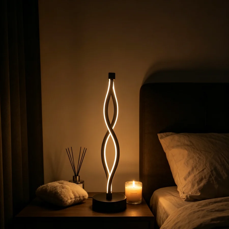 1PC 미니멀리스트 트위스트 웨이브 LED 테이블 램프, 디밍 가능한 따뜻한 주변 조명, 침실, 거실, 사무실용 USB 전원 장식 램프