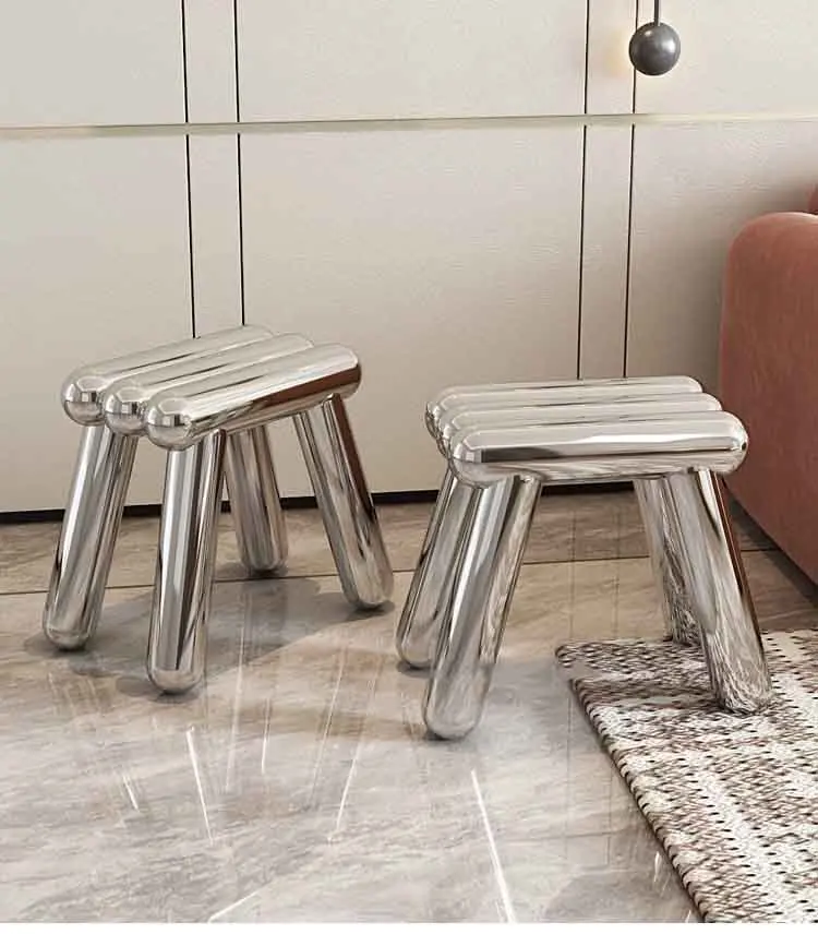Edelstahlhocker, Schuhwechselhocker für zu Hause, Fußhocker, Metallsitze, luxuriöser Kunsthocker, Freizeitstuhl, nordische Möbel, individuell gestaltet – Detail 3