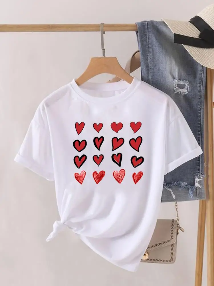 

Love Valentine Trend Cute Short Sleeve Clothing Fashion Print Women O-neck Clothes Lady Top Female Shirt Tee Graphic T-shirt