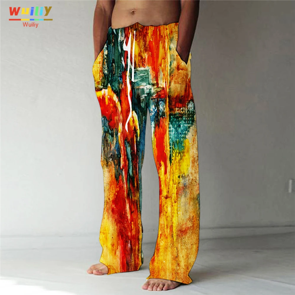 

Men's Abstract Casual Art Skeleton Trousers Baggy Painting Pant Pockets Drawstring Elastic Waist Cross Pants Yoga Comfort