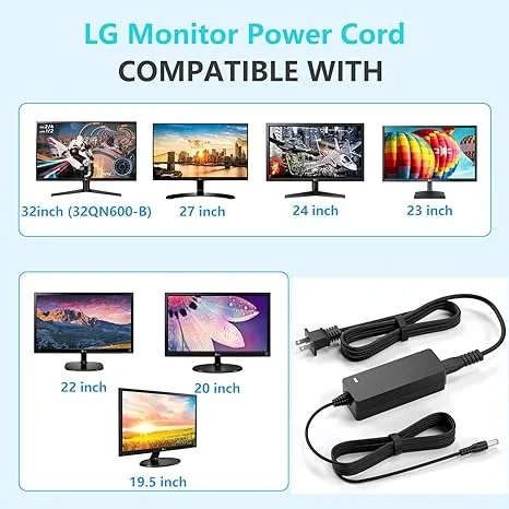 19V 2.1A Adapter Charger For LG 24 Inches LED LCD Monitor