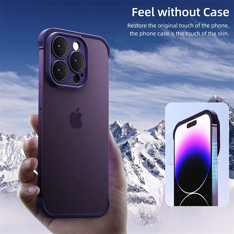 Frameless TPU Silicone Bumper with Glass Lens Protector Case for IPhone 14 13 12 15 16 Pro Max Plus 15Pro 16Pro IPones I14 Cover — view 2