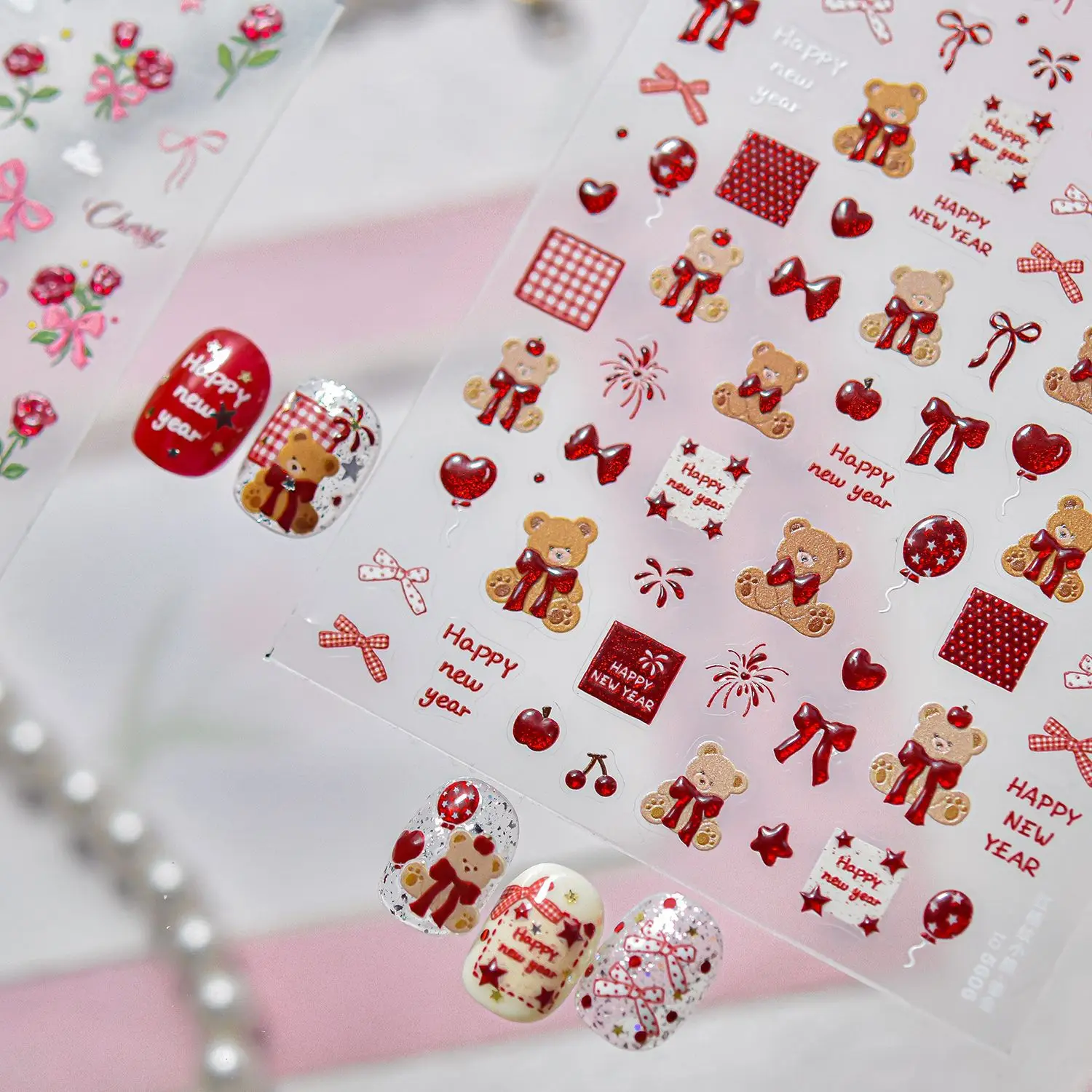 골드 네일 스티커 스윗 네일 데칼 보우 베어 장미 꽃 네일 아트 장식 스티커 DIY 새로운 매니큐어 액세서리 스티커