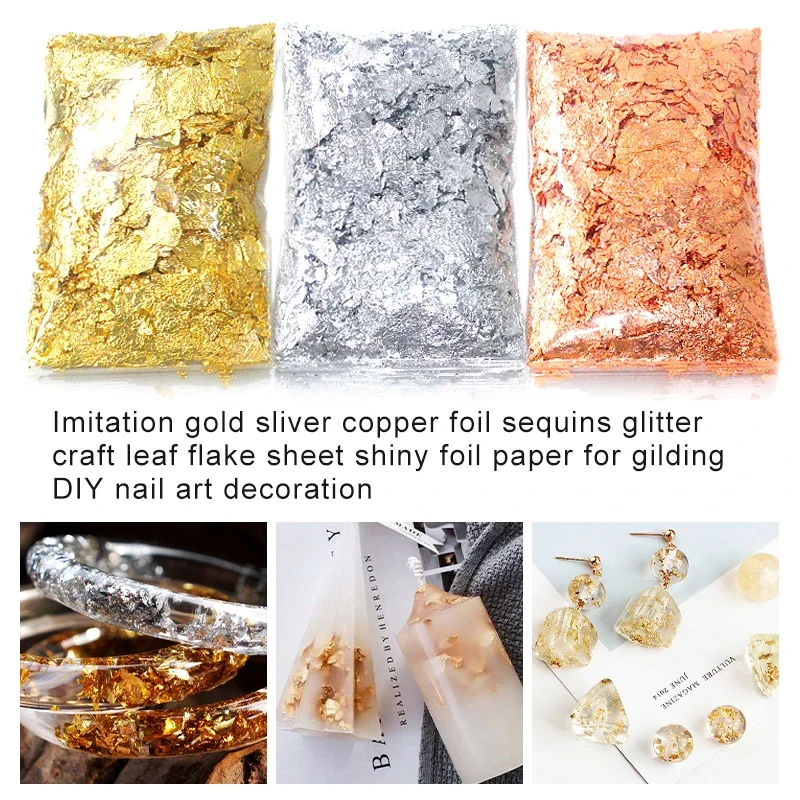 3pcs Imitation Gold Sliver Copper Foil Sequins Glitters Craft Leaf Flake  Sheets Bulk for Gilding DIY Nail Art Decor Foil Paper - AliExpress