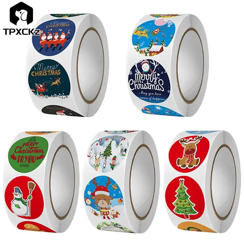 

500pcs Merry Christmas Decor Candy Bag Sticker For Home Christmas Tree Elk Ornaments Christmas New Year Gifts Decor