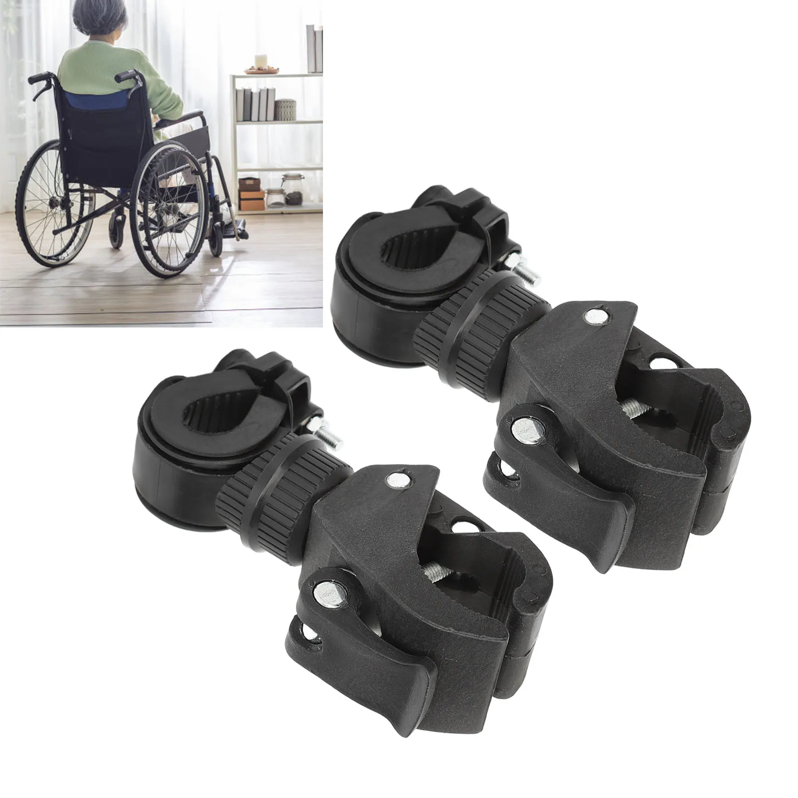 2 Sets Cane Holder 360 Degrees Rotating Universal Crutch Walking Stick Bracket Accessories for Wheelchair