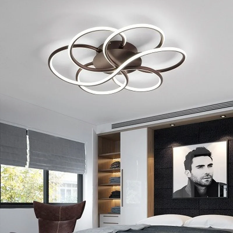 

Living room modern LED ceiling chandelier simple creative white Coffee color bedroom study balcony dimming chandelier Fixtures