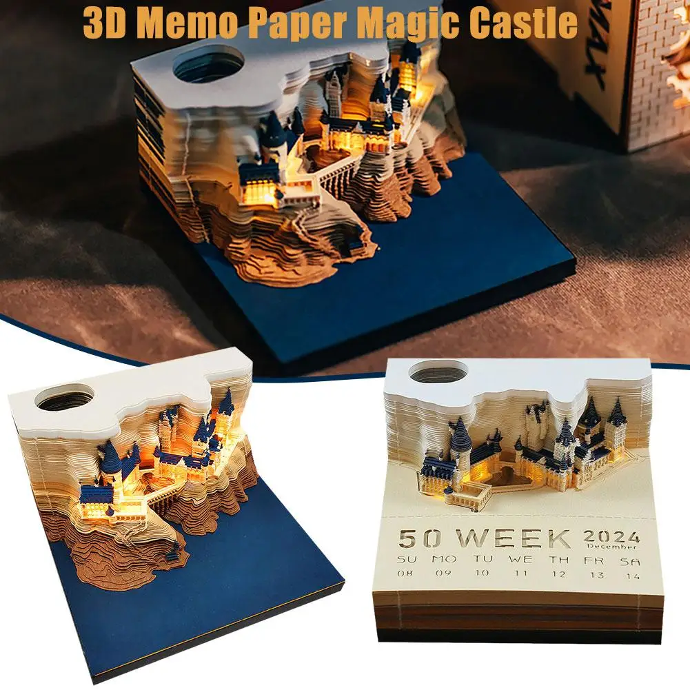 

3d Memo Pad, 2024 Desk Calendar Memo Pad, 3d Magic Weekly Calendar Castle Stationery Notepad Accessories Light With S7m4