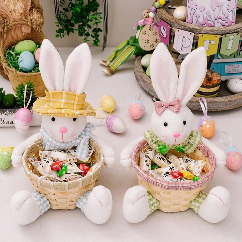 

New Cute Straw Bunny Decorations Easter Party Home Garden Wedding Ornament Photo Props Crafts Easter Eggs Gift Box