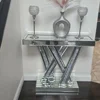 Decorative table Style W Silver Entryway Table Inlay with Sparkly Crushed Crystals, 35 inches Table for Living Room Hallway 5