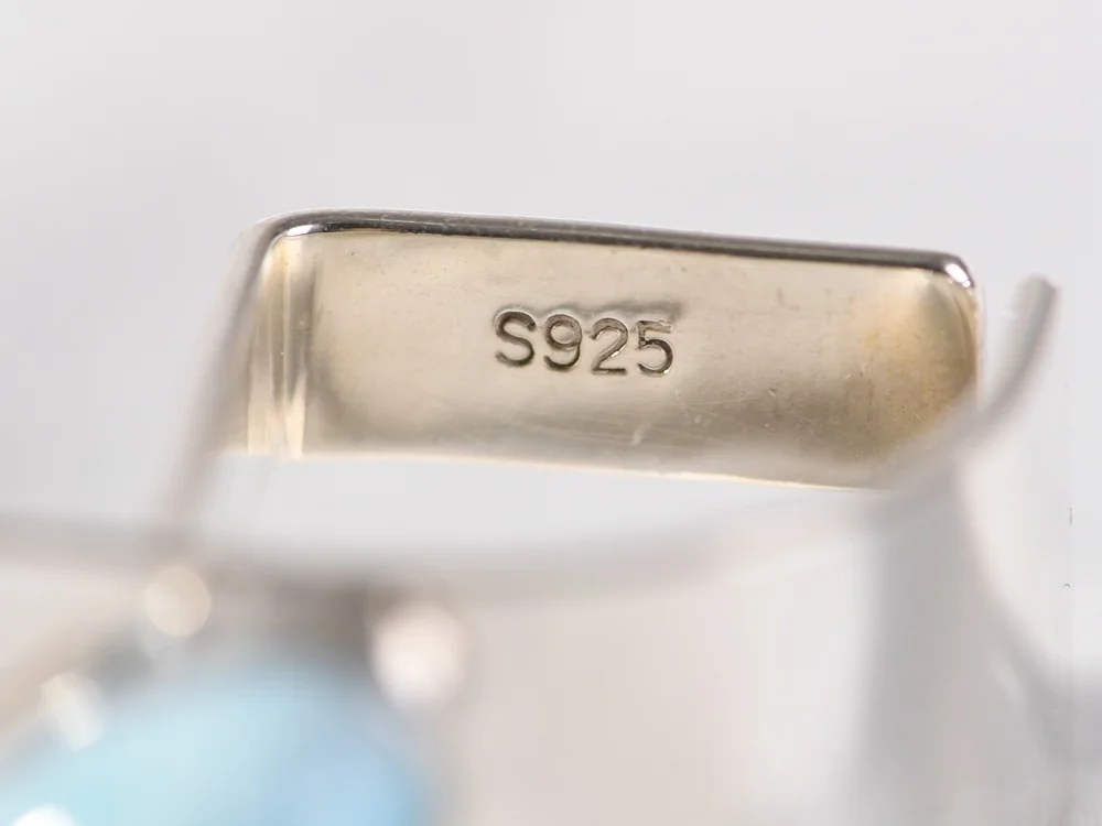 925 Sterling Silver Natural Larimar Irregular Open Big Rings