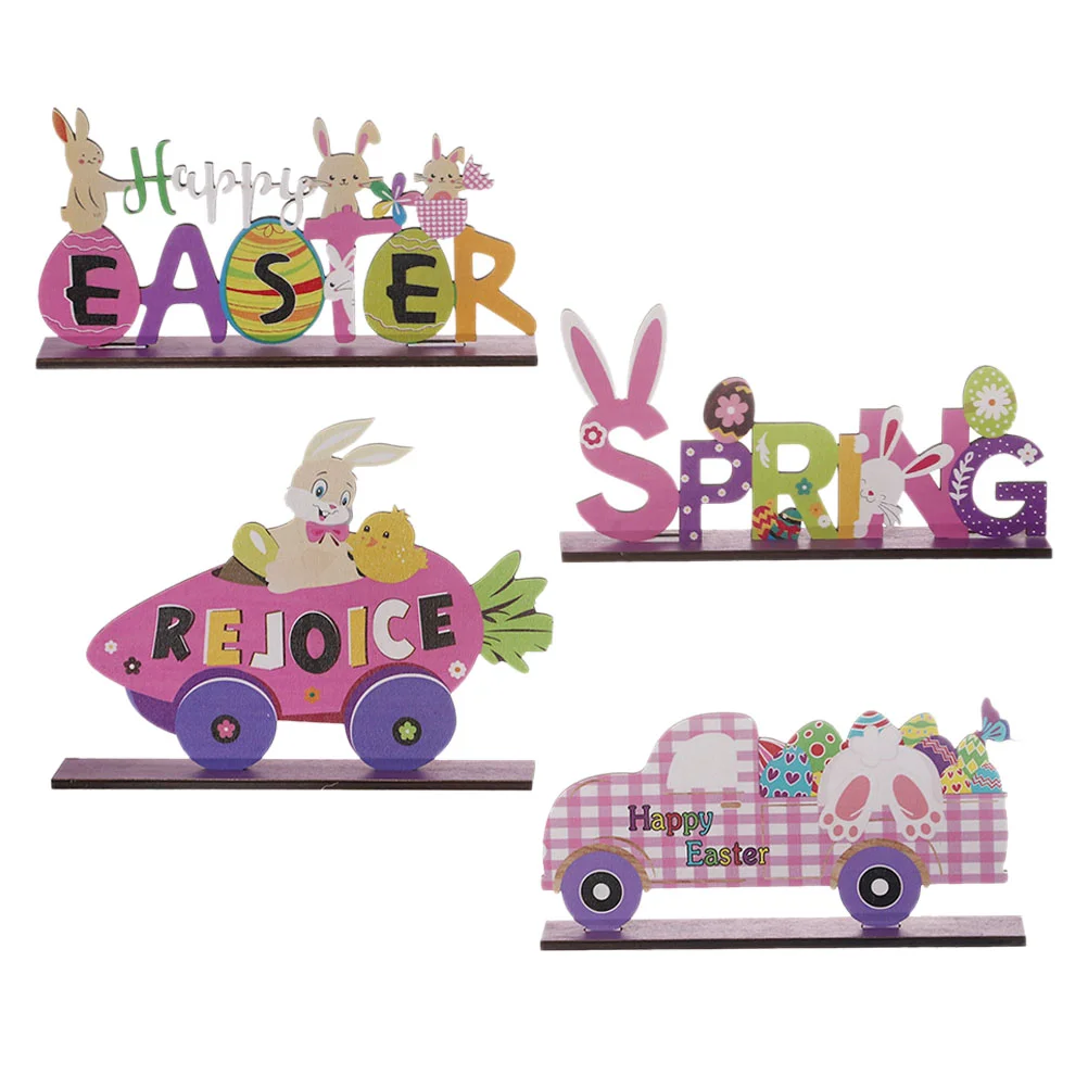 

4pcs Spring Desk Decoration Wood Sign Easter Tabletop Decorations for The Home