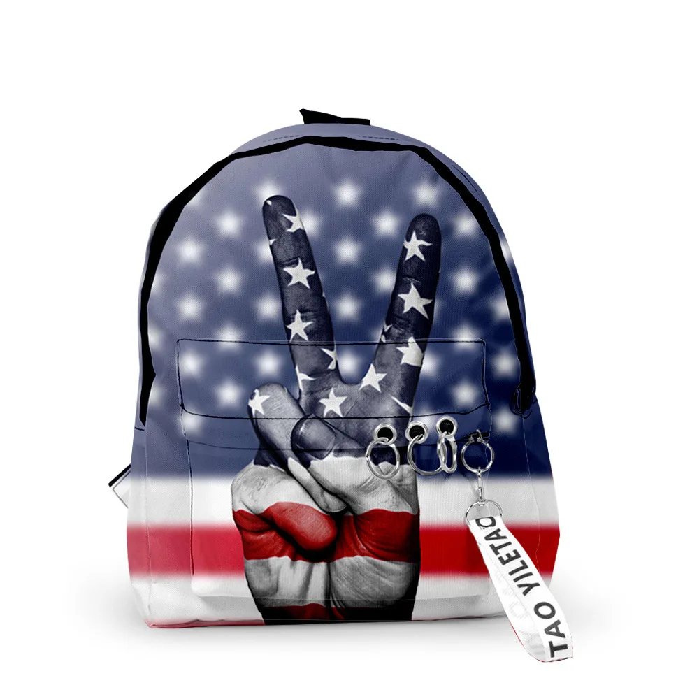 Trendy Star-spangled banner Backpacks Boys/Girls pupil School Bags 3D Print Keychains Oxford Waterproof Cute Small Backpacks