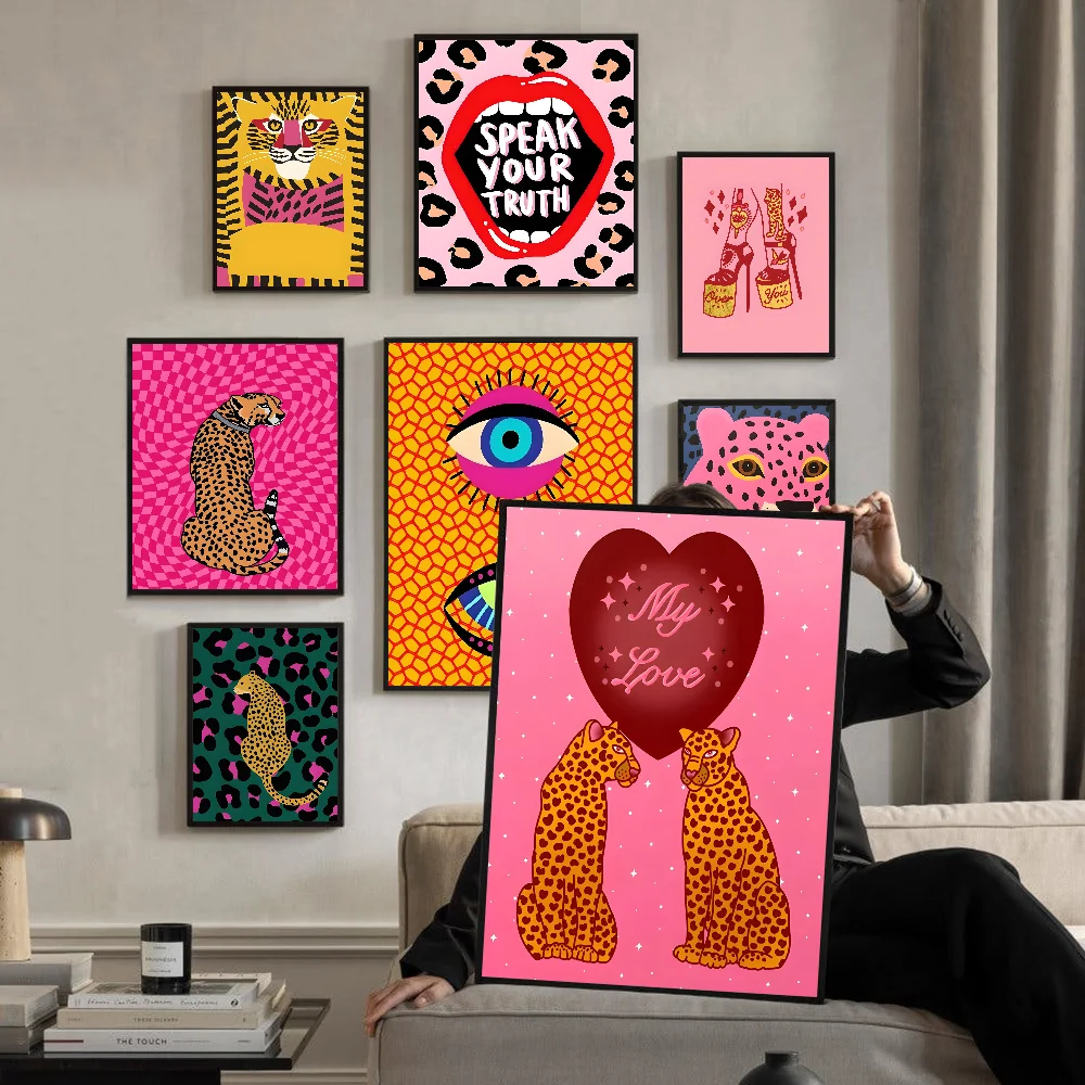 Vintage posters poster prints diy poster sticker Wild Leopard Tiger Vase Flower Girl Power Posters Waterproof Paper Sticker DIY Vintage Coffee House Bar Decor Art Wall Stickers