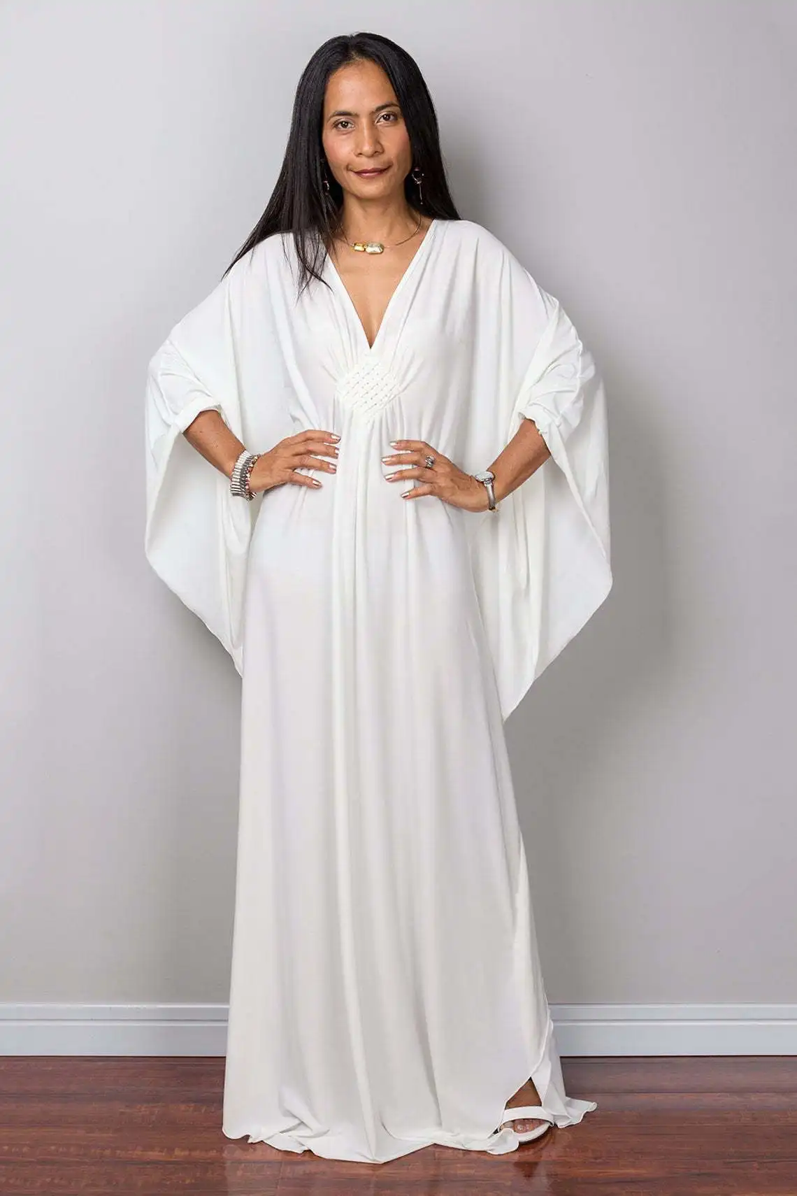 Plus Size Caftan Dresses for Women Solid Color Plus Size Beach Dress V Neck Cover Up Loose Soft Kaftan Loungewear 1
