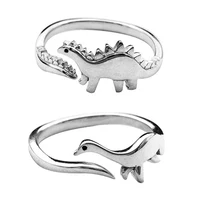 Dinosaur Rings Cute Silver Color Opening Adjustable Rings Best Love Gift Design Animal Shape Ring For Women Men Punk Style 1