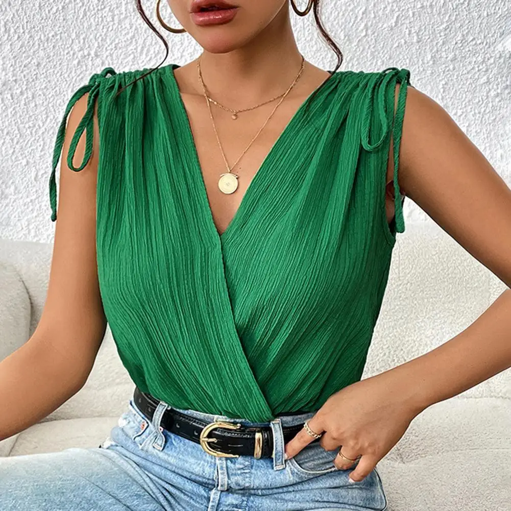 

V-neck Jumpsuit V-neck Lace-up Romper High Waist Slim Fit Jumpsuit Women's Summer Streetwear Sleeveless Patchwork Color Jumpsuit