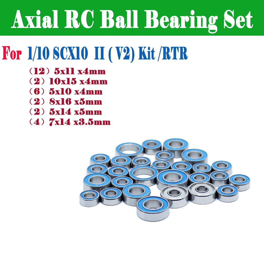 Набор осевых радиоуправляемых шарикоподшипников для 1/10 SCX10 II (V2) и 1/10 SCX10 II (V2) RTR, 28 шт. подшипников комплект радиоуправляемых шарикоподшипников arrma kraton для arrma talion kraton typhon senton 22 шт подшипников