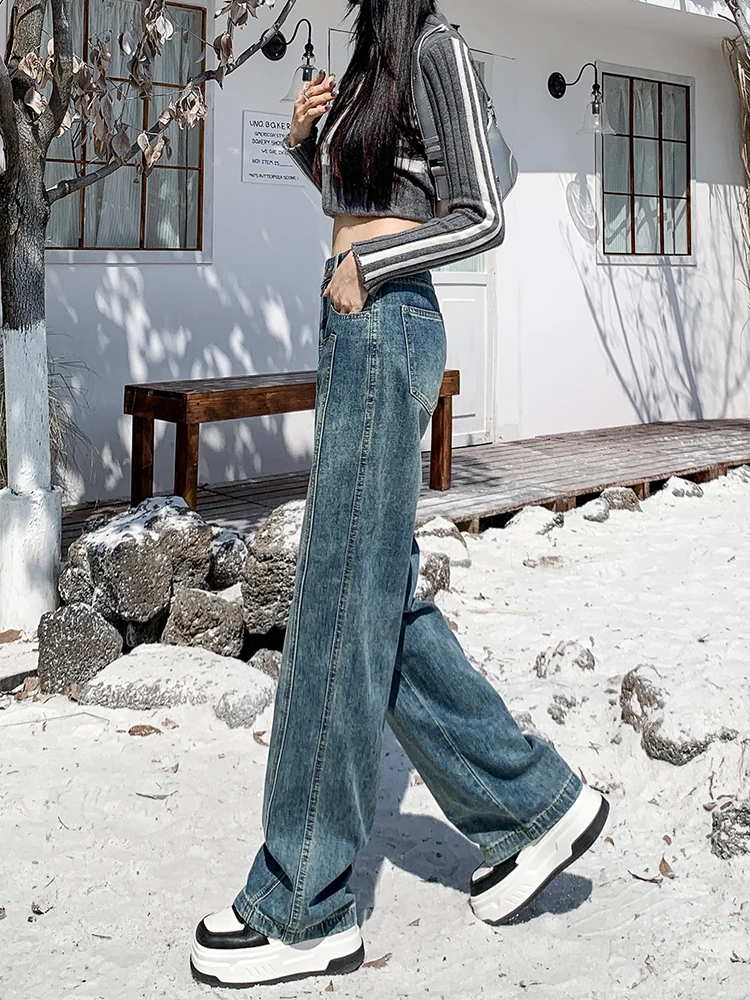 

Retro Blue Baggy Jeans Women Y2k Fashion High Waist Denim Pants Harajuku Streetwear Straight Washed Wide Leg Mom Trousers New