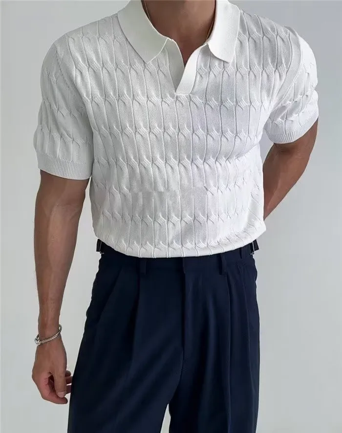 Summer Men's Jacquard Knitted Polo Shirts Stylish V-neck Short-sleeved Lapel Knit Pullover Tops Men Business Casual Wear T-shirt - AliExpress Summer Men's Jacquard Knitted Polo Shirts Stylish V-neck Short-sleeved Lapel Knit Pullover Tops Men Business Casual Wear T-shirt - AliExpress