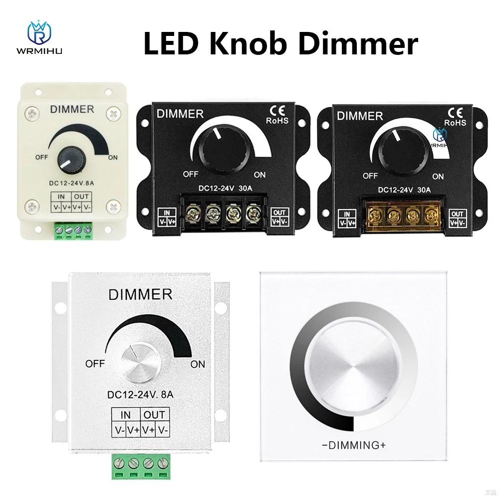 Rotary Glass Knob LED Panel Dimmer DC12V/24V Adjustable Switch Brightness Lamp Strip Driver 5050 3528 Single Color Tape Dimming