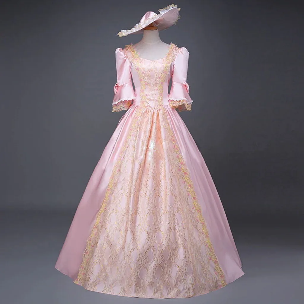 

Medieval Lace Splicing Maxi Dress Halloween Cosplay Costume Renaissance Retro Princess Victorian Party Ball Bandage Vestidos