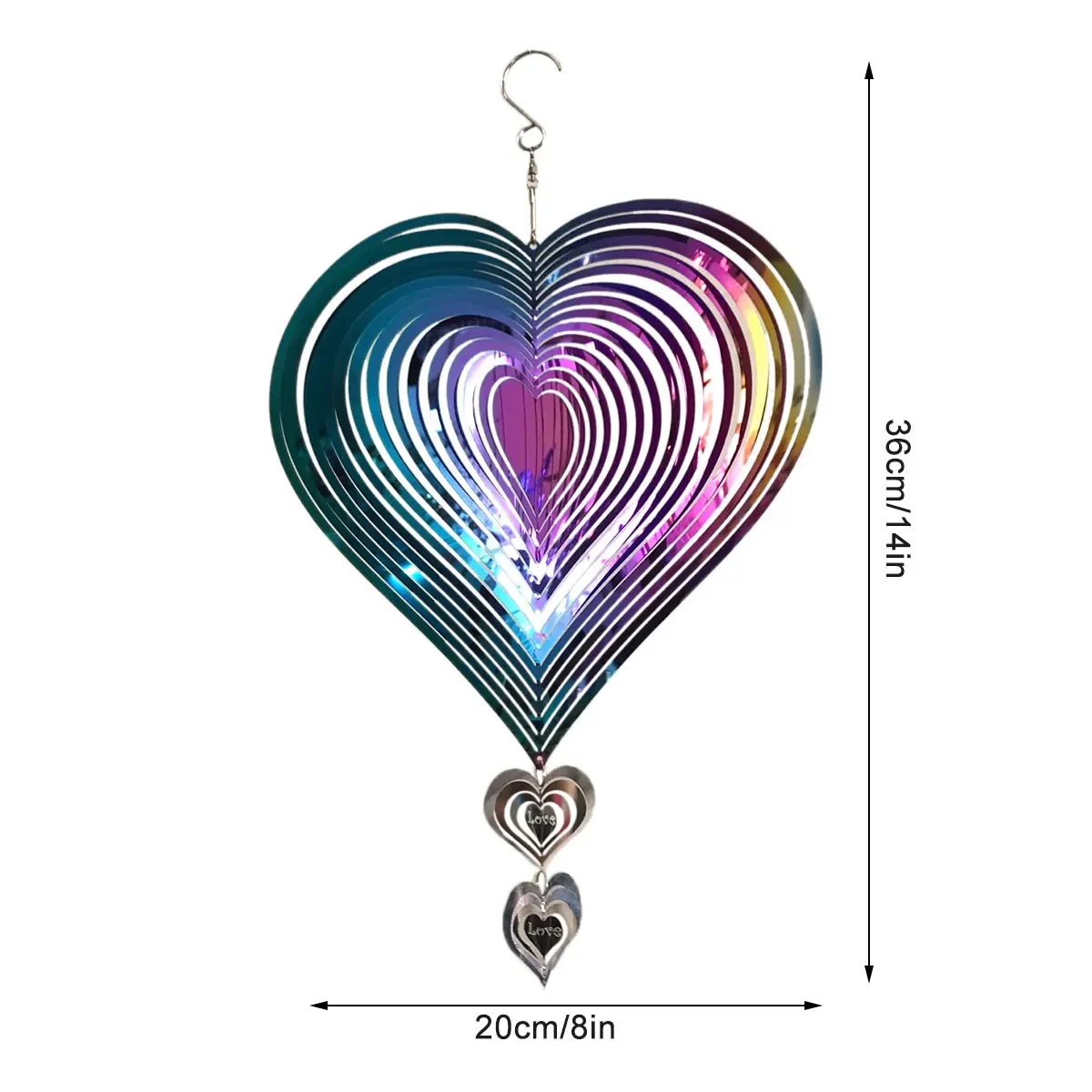 Gradient Color Wind Spinner Catcher Stainless Steel 3D Flowing Light Effect Wind Chimes Parts Outdoor Garden Yard Bedroom Decor