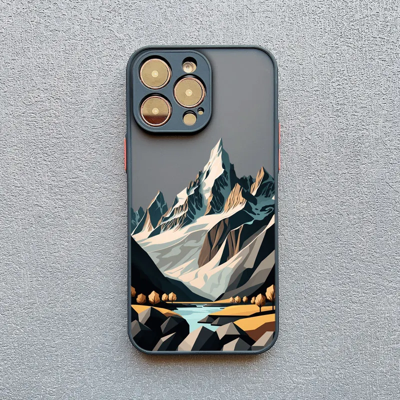 Vintage Mountain Peak Lake Scenery Phone Case - Artistic Landscape Design Back Cover