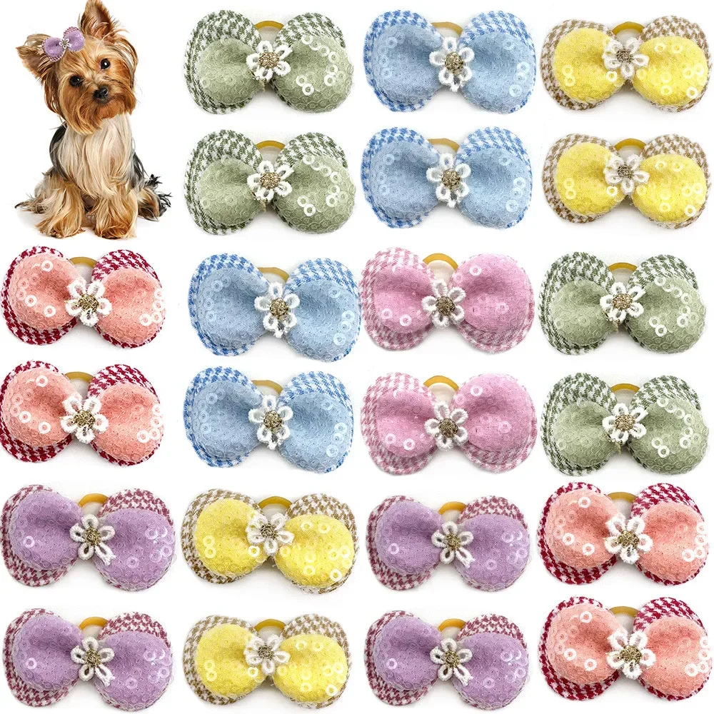 20pcs Small Dog Hair Bows Pet Dog Hair Accessories Bows Cat Bows with Rubber Bands for Small Dogs Yorkshire Hair Decorate 3