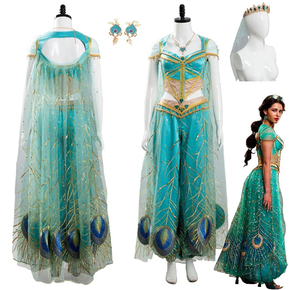 

Princess Peacock Cosplay Role Play 2019 Movie Naomi Scott Costume Disguise Adult Women Fantasy Fancy Dress Up Party Clothes