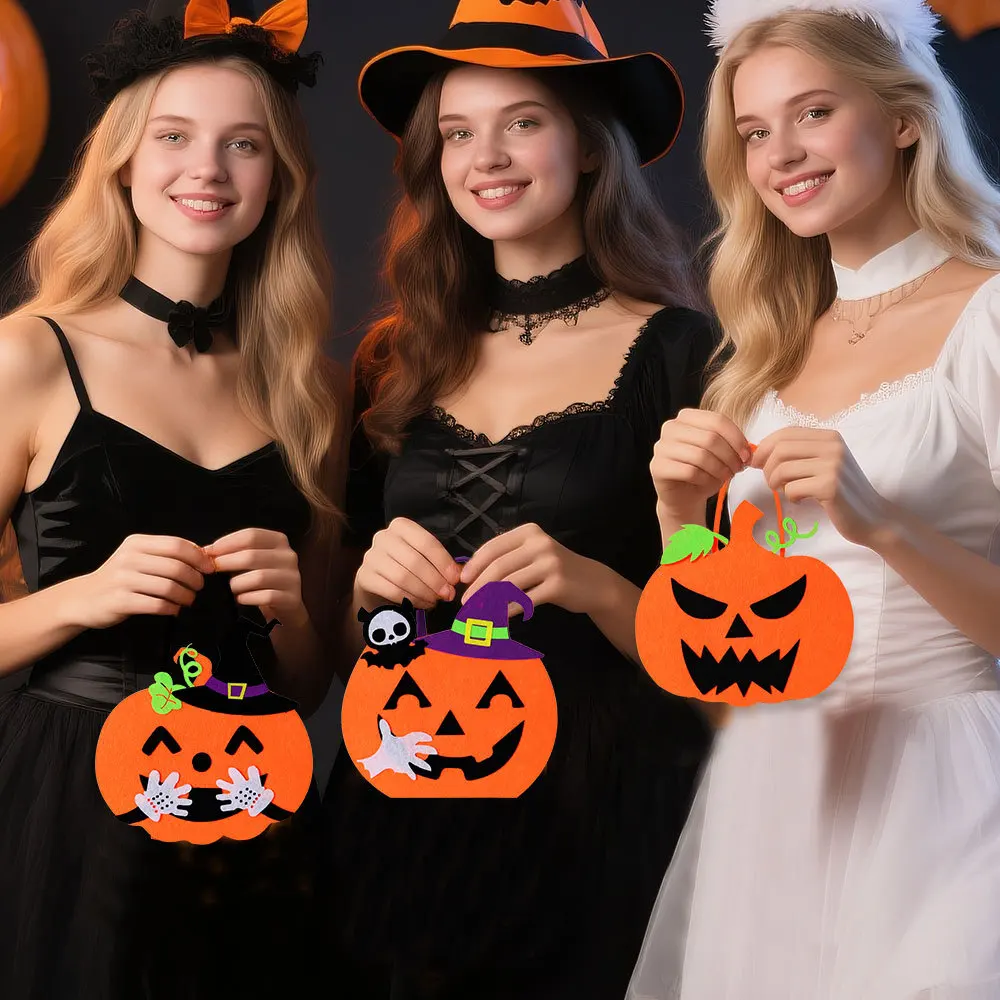 Halloween Felt Candy Bag Pumpkin Ghost Bat Demon Witch Handbag Trick or Treat Tote Bags for Kids Halloween Party Gift Bags