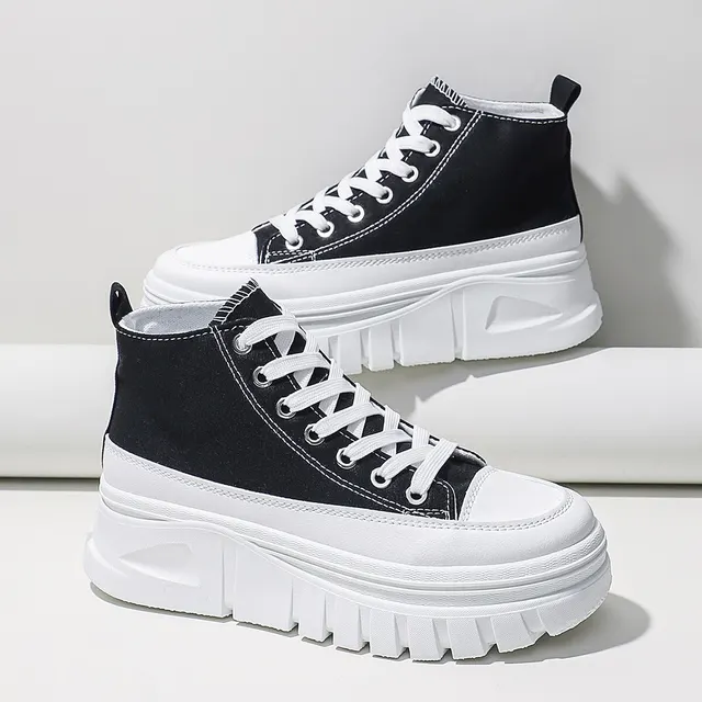 Lace-Up Flatform Canvas Sneakers: High Top, Comfortable