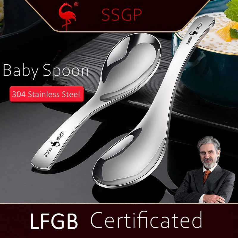LFGB Certificate 304 Stainless Steel Spoon Original Designed Baby Dining Ladle Chinese Style Flatware for Kids Feeding Cutlery