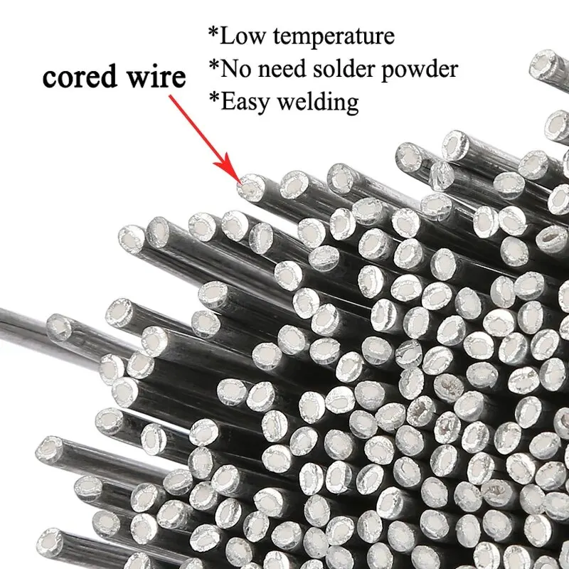 Aluminum Welding Rods 10Pcs 2mm Low Temperature Easy Melt Aluminum Universal Silver Welding Rod Cored Wire Rod Solder No Need Solder Powder Weld Bar