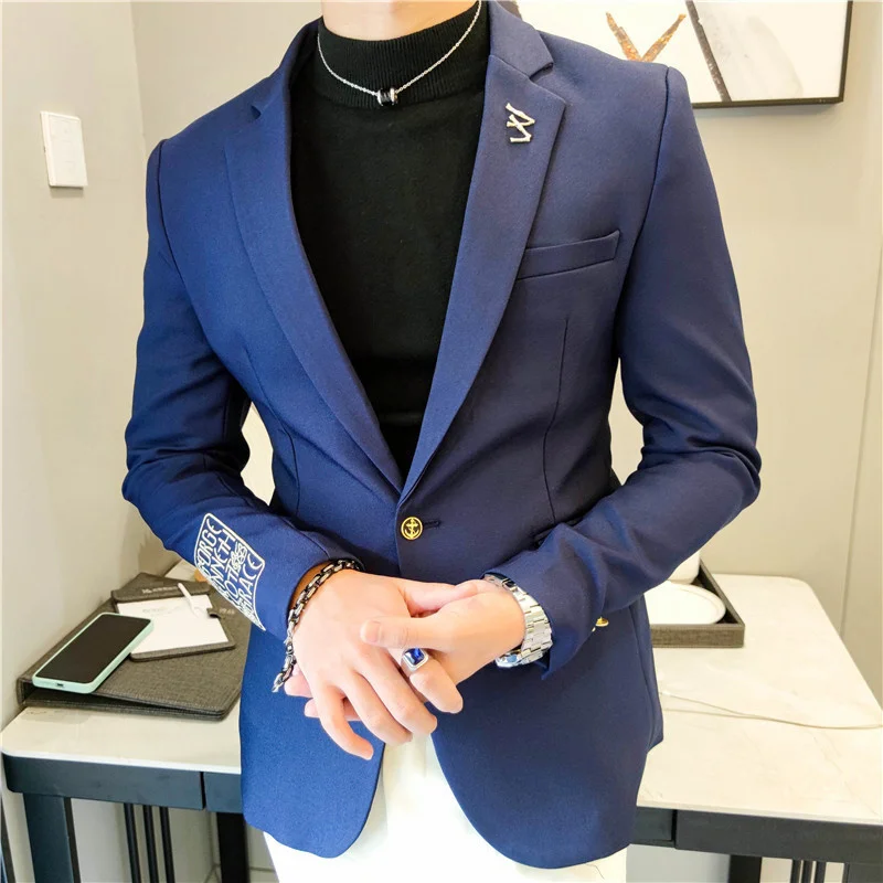 sport coat Streetwear Korean Casual Blazer Hombre Men Gold Embroidery Blazer Men Jacket Stage Male Terno Masculino Prom Blazers For Men áo khoác blazer