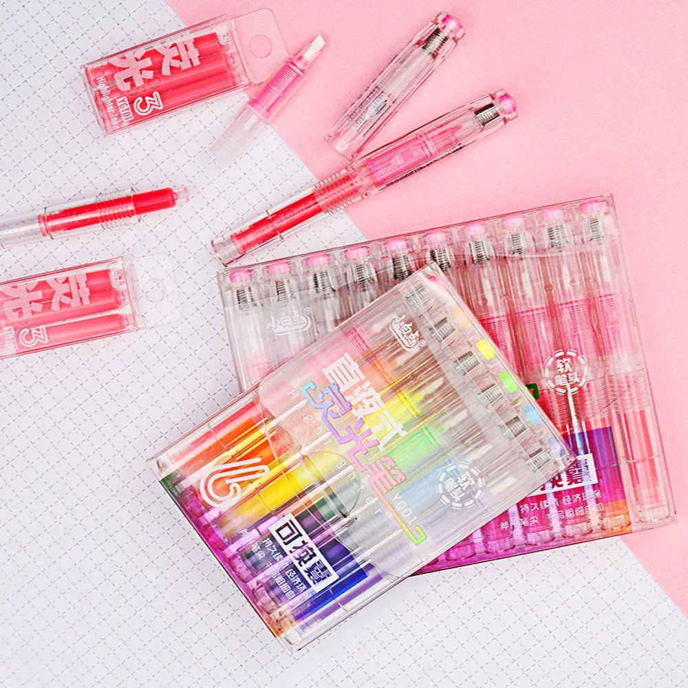 Highlighter marker Highlighter pen 6color Pastel Highlighter Student Brush Replaceable Ink Bag Highlighter Pastel Highlighter Set Stationery School Supplies