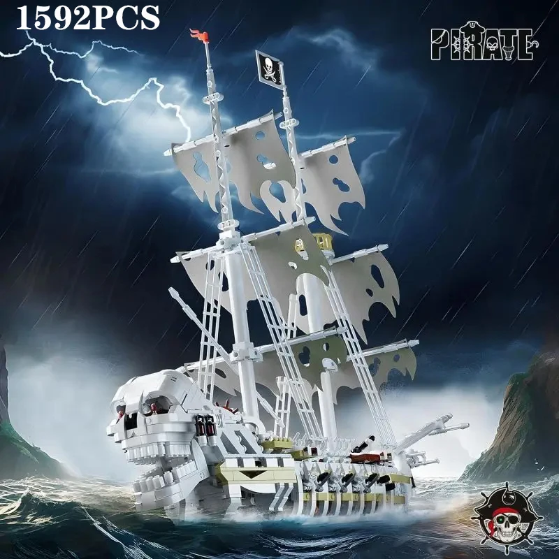 1592PCS Skeleton Ghost Ship Building Blocks Storm Pirate Ship