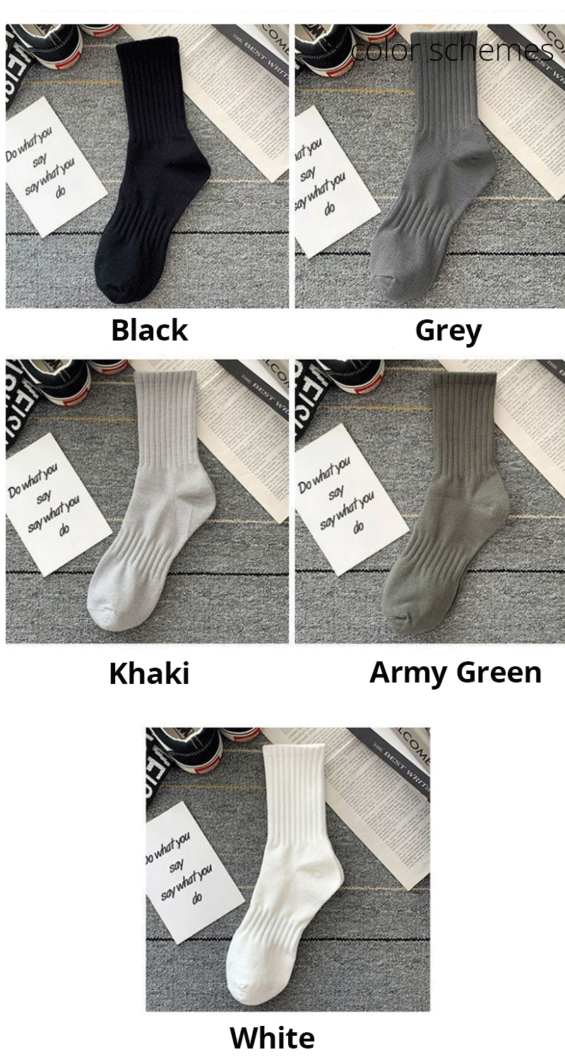 5 Paar Männer hohe Gummiband Taille Paar Mittel rohr Sport solide Socken Frühling/Sommer Basketball Socken vier Jahreszeiten – Detail 5