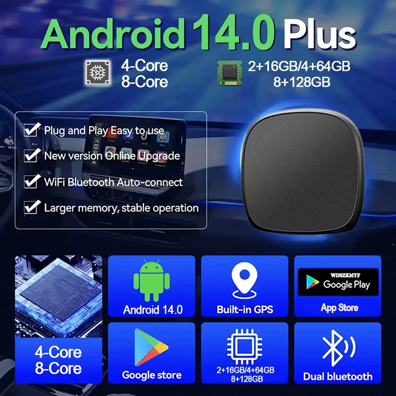 2025 CarPlay AI Box Android 14 Wireless Carplay An...