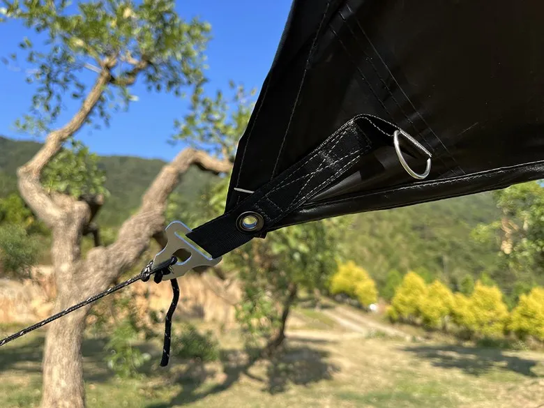 5 x 4,5 m große Plane mit schwarzer Beschichtung, wasserdicht, sechseckig beschichtet, Campingplane, Outdoor-Plane, Sonnenschutz, Unterschlupf, Zelt, Touristenmarkise – Detail 17
