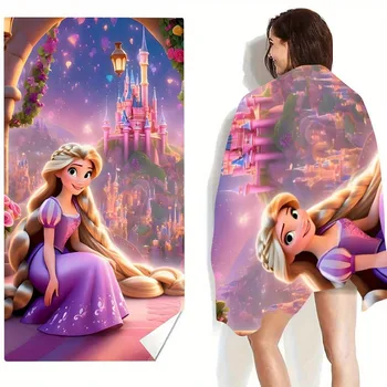 Asciugamano da spiaggia stampato Disney Rapunzel: design del castello magico! Adatto per telo mare, asciugamani, asciugamani da bagno 1