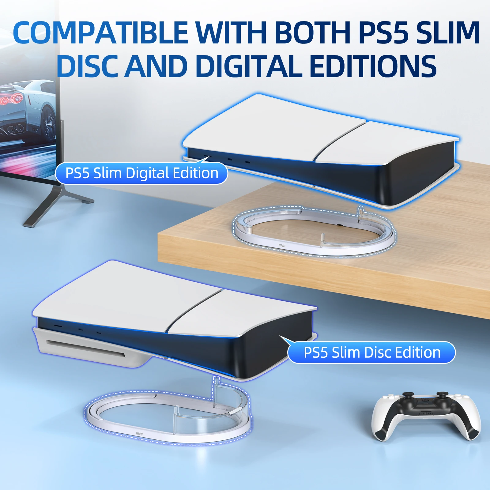 Iine-Ps5スリムディスクと互換性のある水平スタンド,簡単な設置,滑り 