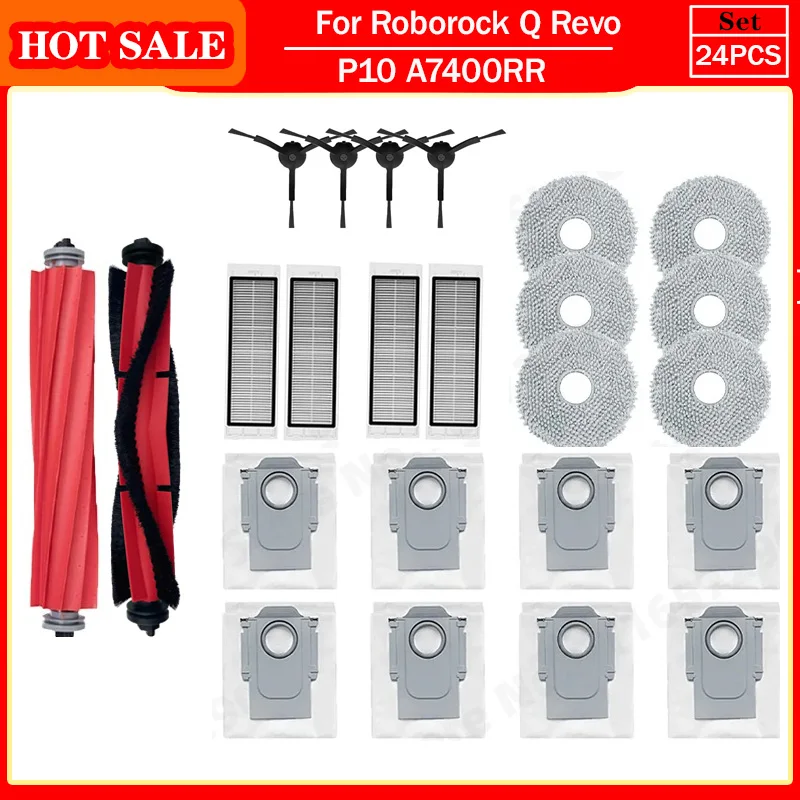 Roborock Vacuum Cleaner Accessories: Main Brush, Side Brush, HEPA Filter, Mop Cloths, Dust Bag