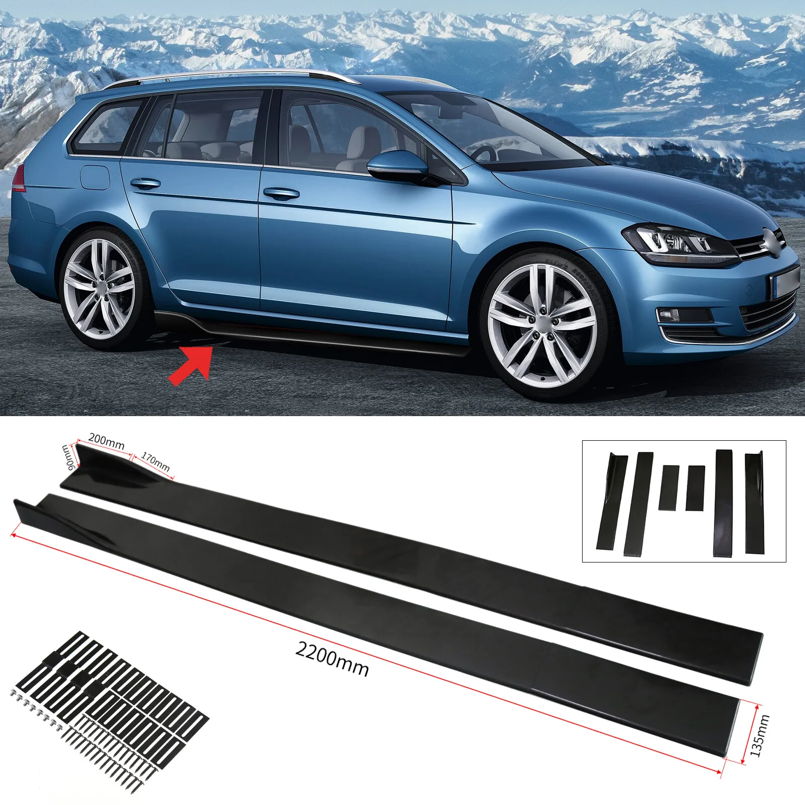 Glossy Black Side Skirt Extension Lip Rocker For 14-20 Volkswagen Golf ...