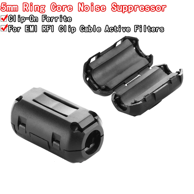 Clip Cable Filter Ferrite Core Filter 5mm Clip-On Ferrite Ring Core Noise Suppressor For EMI RFI Clip Cable Active Components Filters