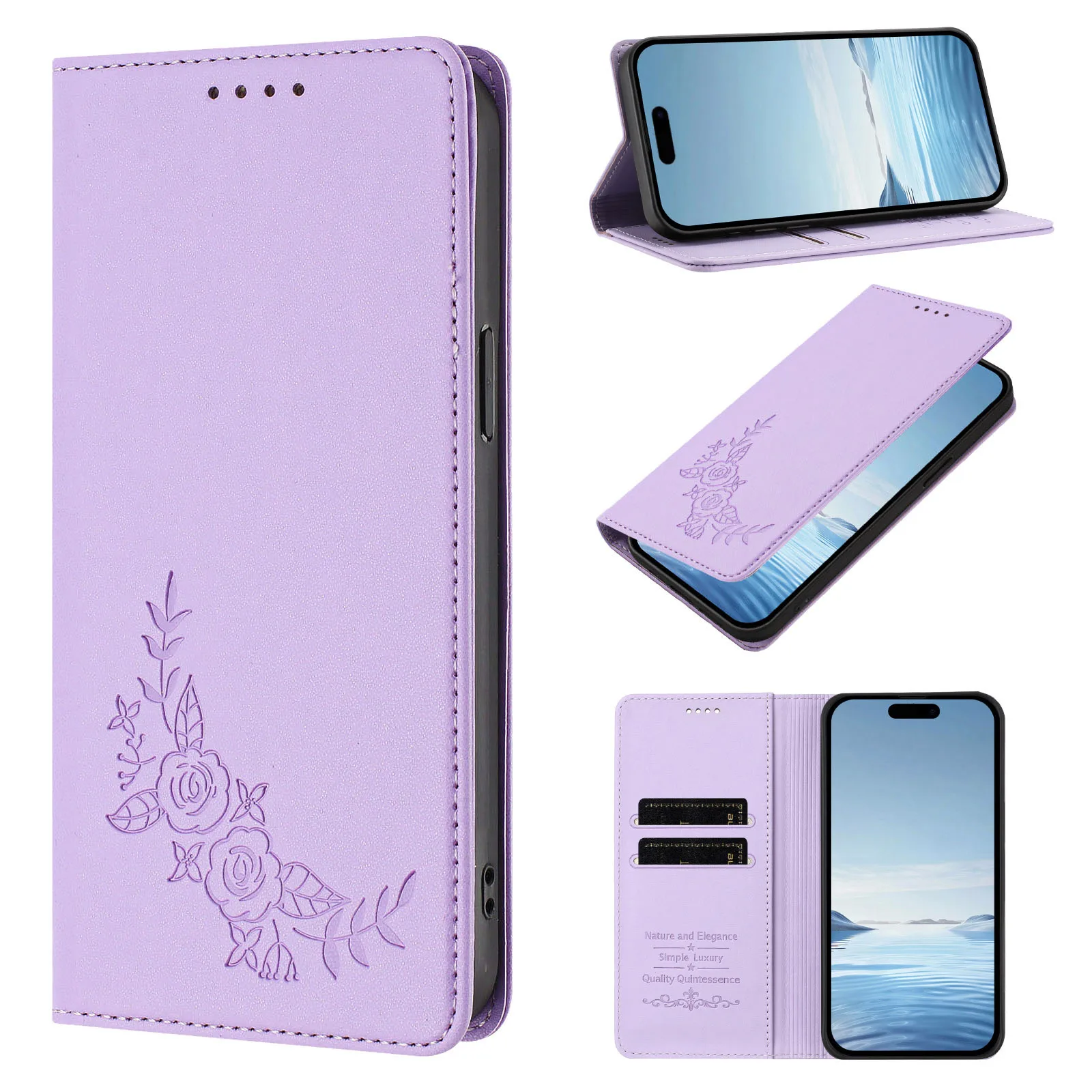 Lotus Flowers Leather Flip Case with Magnetic Closure and Card Slots