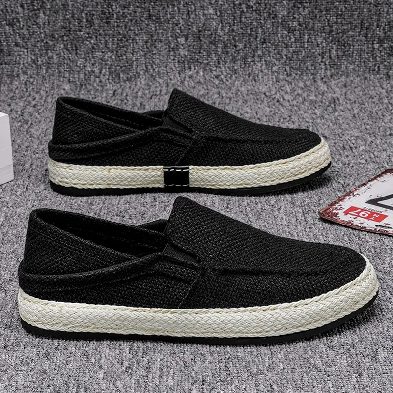 Canvas Men's Shoes Summer Casual Linen Shoes Men's Lazy Slip-on Fisherman Trendy Shoes 2024 New