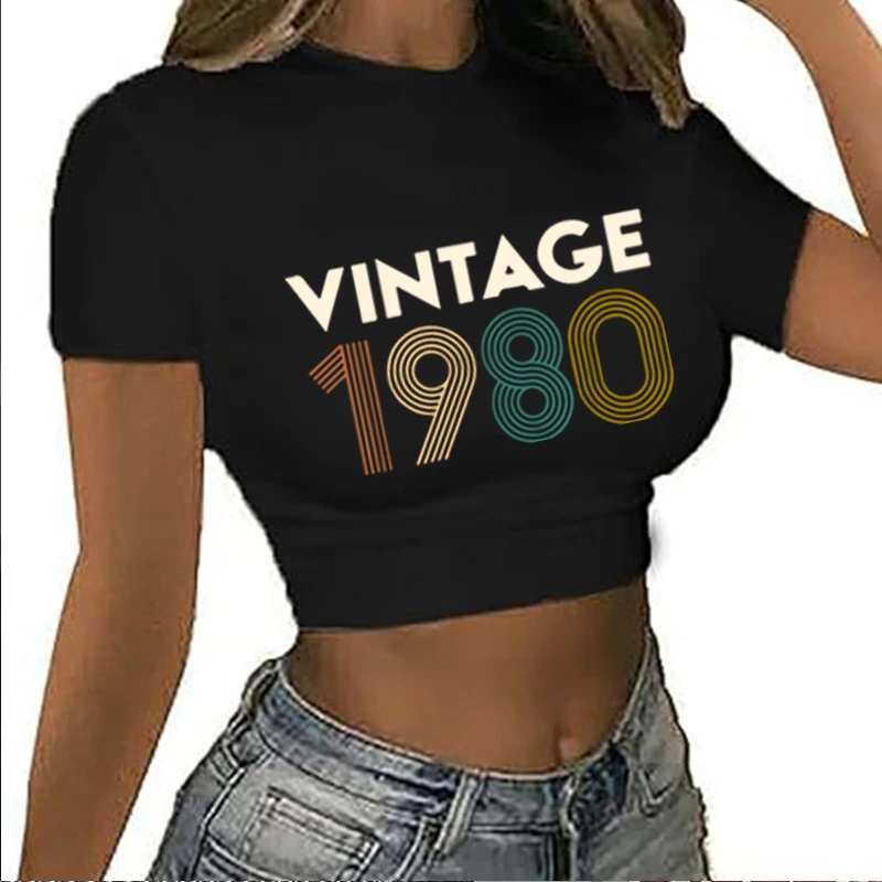 

Женская футболка Ретро 1980, забавная Ретро футболка на день рождения 1980, подарок на день рождения, Женская Ретро футболка 1980, забавная женская футболка, сексуальный топ