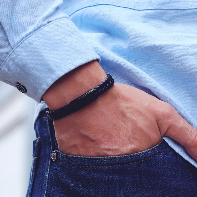 Leather bracelet with stainless steel